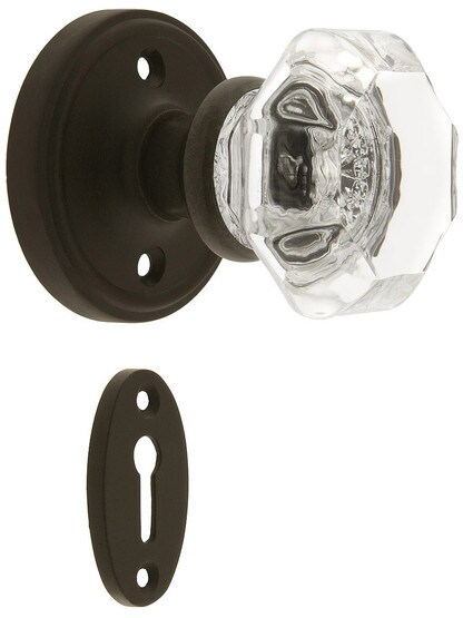 Classic Rosette Mortise Lock Set With Waldorf Crystal Knobs in Oil-Rubbed Bronze.